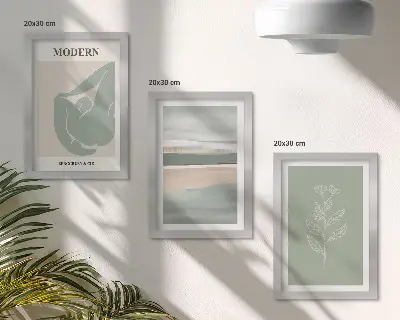 3-piece abstract wall art set featuring shapes in pastel shades with plants