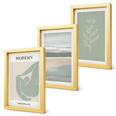 3-piece abstract wall art set featuring shapes in pastel shades with plants