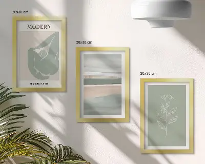 3-piece abstract wall art set featuring shapes in pastel shades with plants