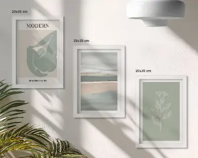 3-piece abstract wall art set featuring shapes in pastel shades with plants