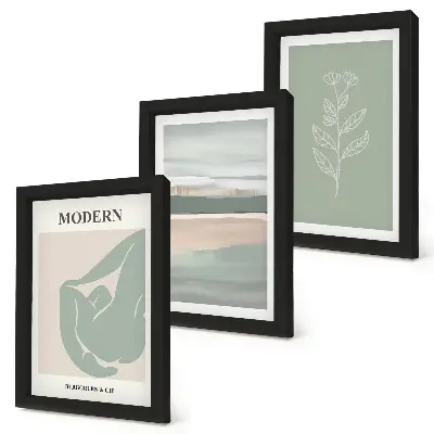 3-piece abstract wall art set featuring shapes in pastel shades with plants