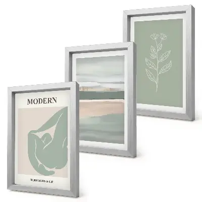3-piece abstract wall art set featuring shapes in pastel shades with plants