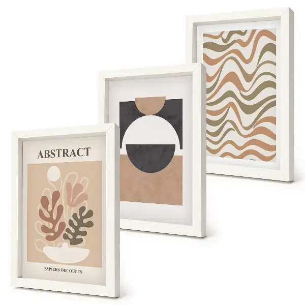 Framed triptych Abstract shapes and patterns in subdued colors