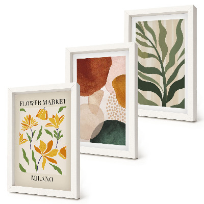 3-piece wall art set Floral motifs with abstract shapes and leaves