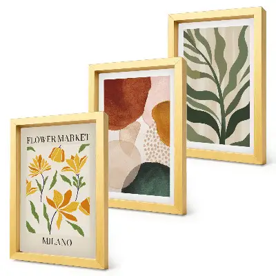 3-piece abstract floral wall art set with organic leaf motifs