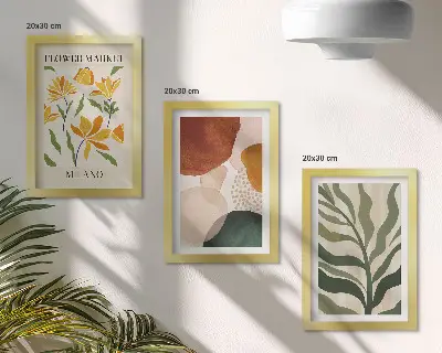 3-piece abstract floral wall art set with organic leaf motifs