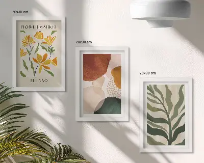 3-piece abstract floral wall art set with organic leaf motifs
