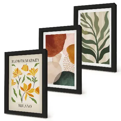 3-piece abstract floral wall art set with organic leaf motifs
