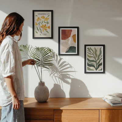 3-piece wall art set Floral motifs with abstract shapes and leaves