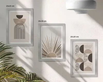 Framed triptych Abstract shapes in shades of beige and brown