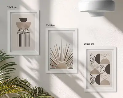 Framed triptych Abstract shapes in shades of beige and brown