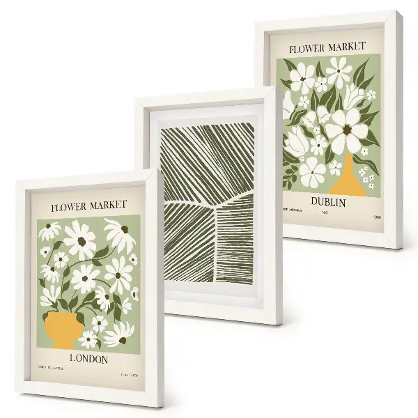 Framed triptych floral patterns abstract lines in London and Dublin
