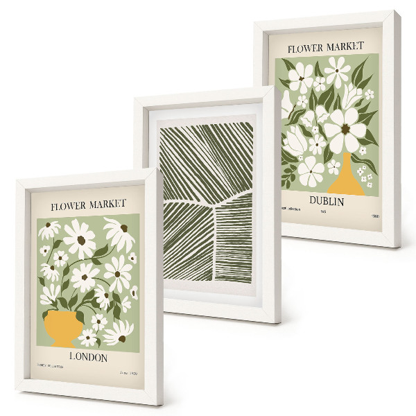 Framed triptych Floral patterns London and Dublin abstract lines