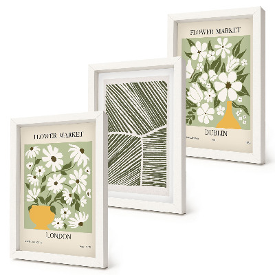 Framed triptych Floral patterns London and Dublin abstract lines