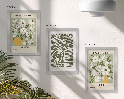 Framed triptych Floral patterns London and Dublin abstract lines
