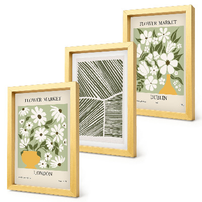 Framed triptych Floral patterns London and Dublin abstract lines