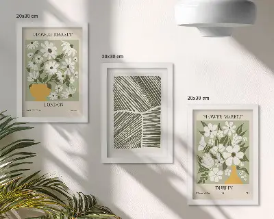 Framed triptych Floral patterns London and Dublin abstract lines