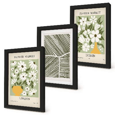 Framed triptych Floral patterns London and Dublin abstract lines