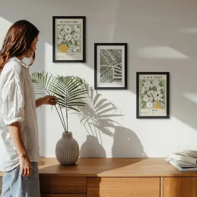 Framed triptych floral patterns abstract lines in London and Dublin