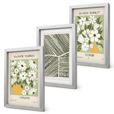 Framed triptych Floral patterns London and Dublin abstract lines