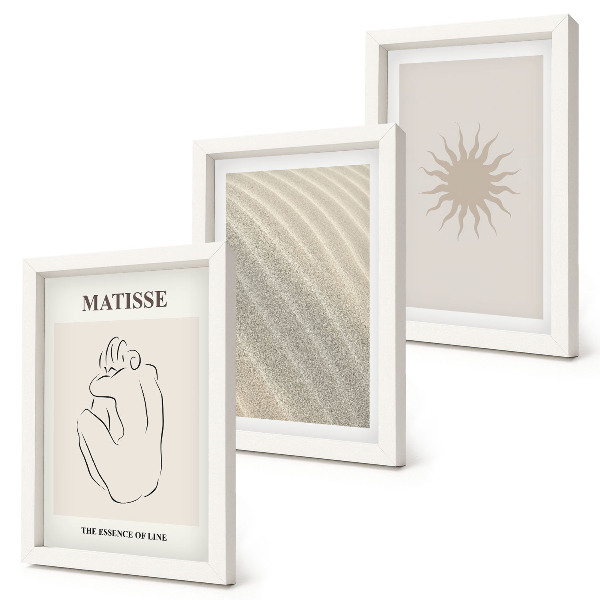 3-piece wall art set Minimalist lines, sand, waves and sun