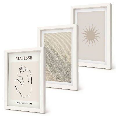 3-piece wall art set Minimalist lines, sand, waves and sun