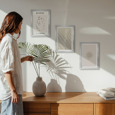 3-piece wall art set Minimalist lines, sand, waves and sun