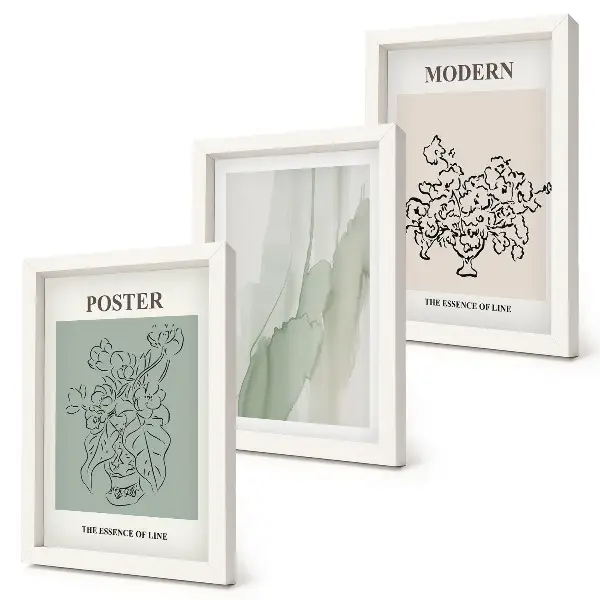 Flowers in a vase framed triptych in a modern and minimalist style
