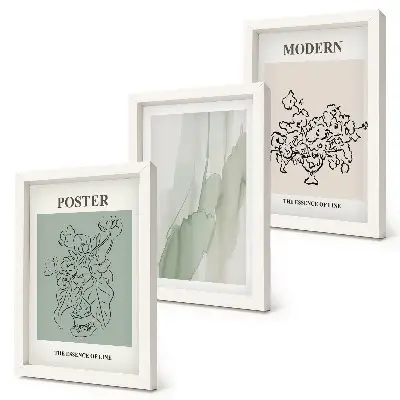 Flowers in a vase framed triptych in a modern and minimalist style