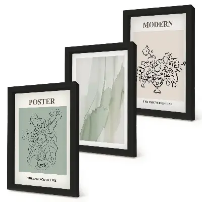 Flowers in a vase framed triptych in a modern and minimalist style