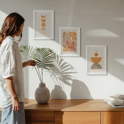3-piece abstract wall art set in shades of orange