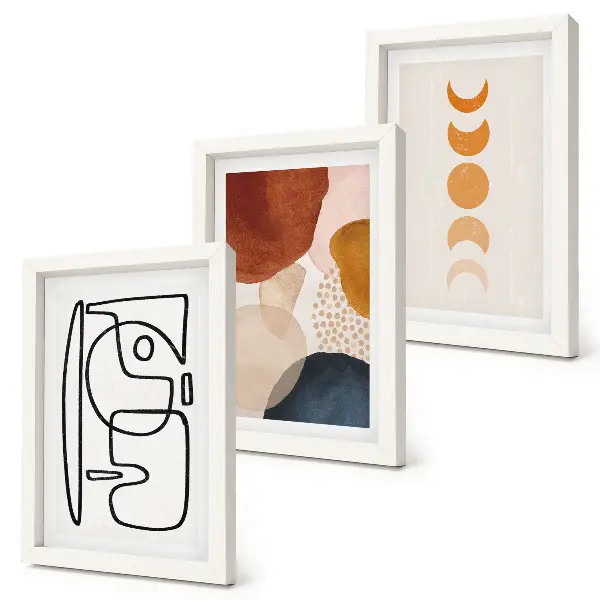 Photo frame wall with abstract shapes and fashionable colorful decorations