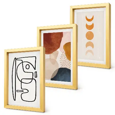 Photo frame wall with abstract shapes and fashionable colorful decorations