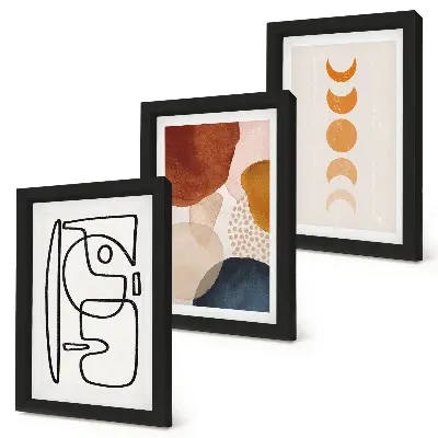 Photo frame wall with abstract shapes and fashionable colorful decorations