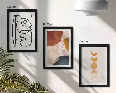 Photo frame wall with abstract shapes and fashionable colorful decorations