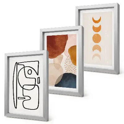 Photo frame wall with abstract shapes and fashionable colorful decorations