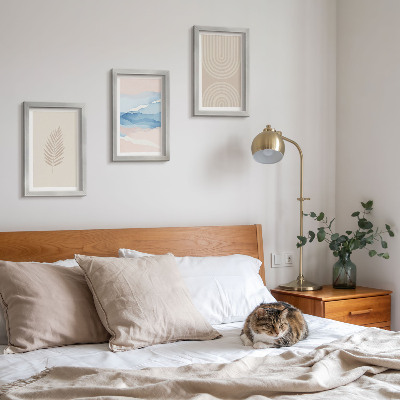 Framed triptych Leaves and waves in shades of beige and blue