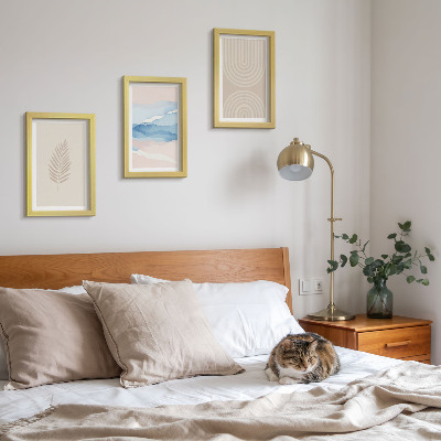 Framed triptych Leaves and waves in shades of beige and blue