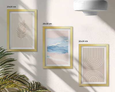 Framed triptych Leaves and waves in shades of beige and blue