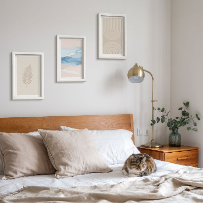 Framed triptych Leaves and waves in shades of beige and blue