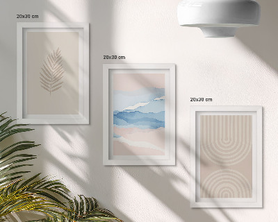 Framed triptych Leaves and waves in shades of beige and blue