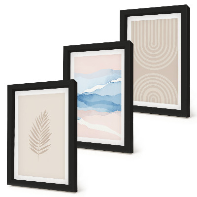 Framed triptych Leaves and waves in shades of beige and blue
