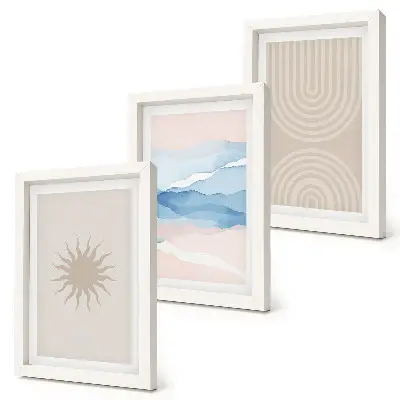3-piece wall art set Sun, waves and abstract lines in pastel colors