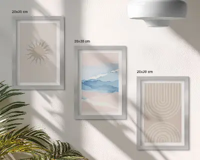 3-piece wall art set Sun, waves and abstract lines in pastel colors