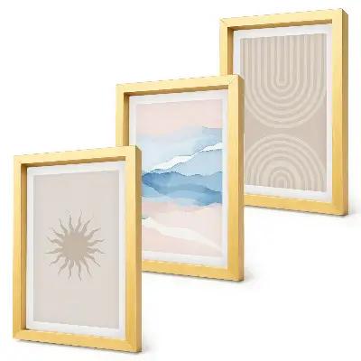 3-piece wall art set Sun, waves and abstract lines in pastel colors