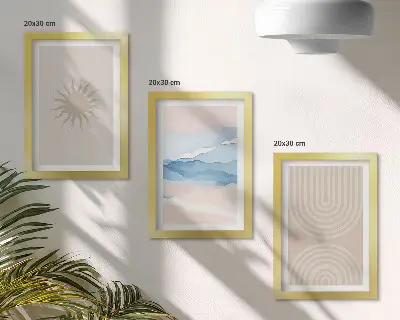 3-piece wall art set Sun, waves and abstract lines in pastel colors