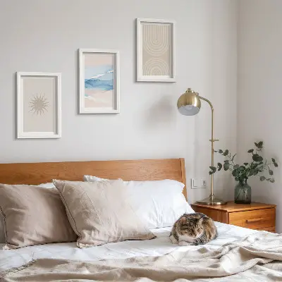 3-piece wall art set Sun, waves and abstract lines in pastel colors