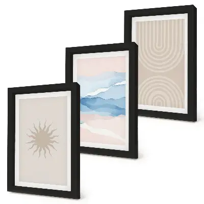 3-piece wall art set Sun, waves and abstract lines in pastel colors