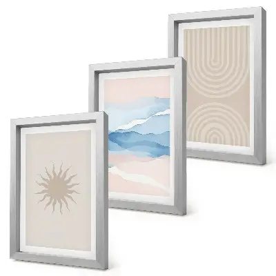 3-piece wall art set Sun, waves and abstract lines in pastel colors