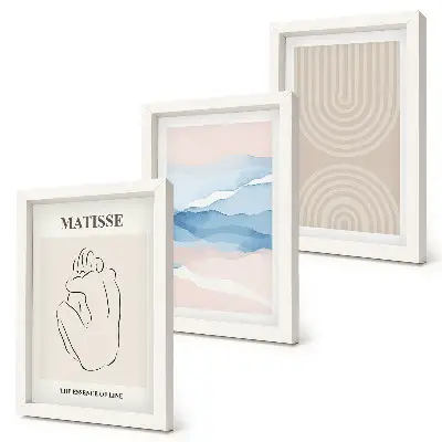 Photo frame wall with lines and waves in pastel shades and a minimalist accent